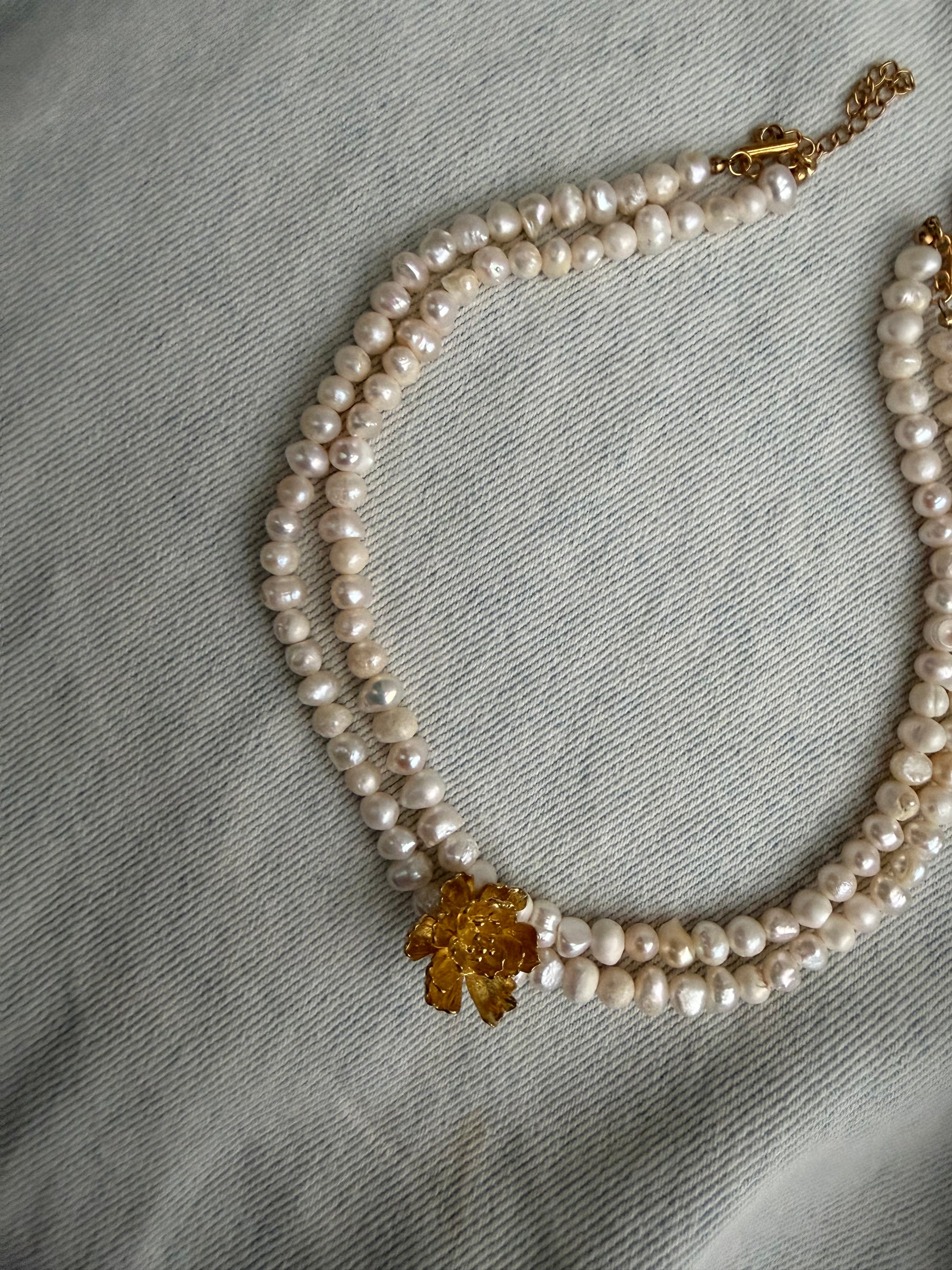 gargantilha com pérolas de água doce e detalhe dourado, sofisticada e elegante